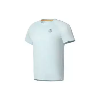 Li Ning SS22 однотонный круглый вырез пуловер спортивная футболка с коротким рукавом мужские топы светло-голубой ATSS391-5 M