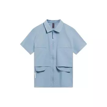 Li Ning SS23 Джеки Чан Коллаборация Kung Fu Series Однотонная свободная рубашка с коротким рукавом Мужские рубашки Небесно-голубого цвета ASHT011-2 L