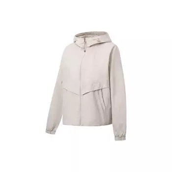 Li Ning SS23 Fitness Series однотонная свободная куртка с капюшоном и длинными рукавами женская куртка лунно-серого цвета AFDT064-4 XXL