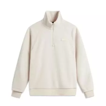 Li-Ning Stand Collar Pullover Solid Color Fleece Warm Loose Raglan Long Sleeve Sweatshirt Women sweatshirt Oatmeal-Gray AWDU892-1 S