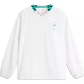 Li-Ning Striped Letter V-Neck Comfortable Breathable Long Sleeve T-Shirt Unisex Tops Standard-White AAEU019-3 S