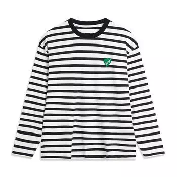 Li-Ning Striped Round Neck Casual Long Sleeve Drop Shoulder T-Shirt Women Tops Black AHSU716-1 XL