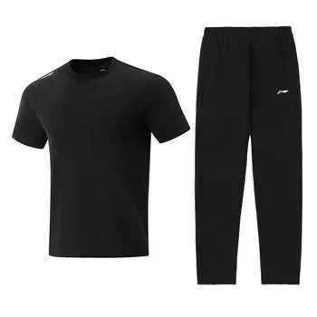 Li-Ning Summer Quick-Dry Cool Comfortable Breathable Solid Color Fitness Leisure Sports Suit Men suit ATSV597-2+AYKU703-1 S