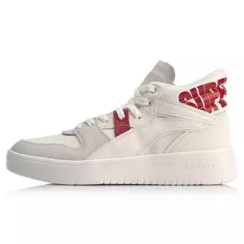 Li Ning Superwave Hi Slip устойчивые к скольжению амортизирующие прочные средние кроссовки для скейтбординга женские белые красные AGCP164-1 37