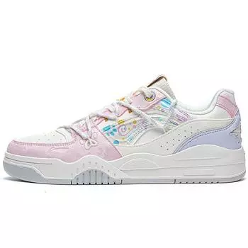 Li Ning светло-синие толстые подошвы, увеличивающие рост, нескользящие, износостойкие, легкие, низкие, для скейтбординга, женские кроссовки, белые, розовые AGCS252-11 35