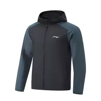 Li-Ning Светоотражающая водонепроницаемая облегающая спортивная куртка с капюшоном, мужская верхняя одежда, цвет черный, темно-синий AFDU489-1 L