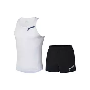 Li-Ning Светоотражающий быстросохнущий спортивный костюм для бега, мужской спортивный костюм, черный, белый AATR089-1 M