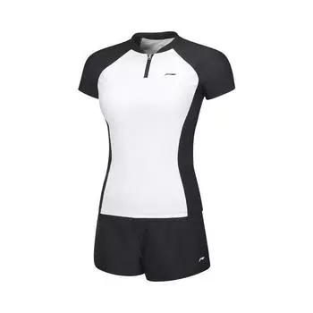Li Ning Swimming Series Color Block Round Neck Pullover Short Sleeve Two Piece Swimsuit Women swimsuit White Black ASLT076-1 S