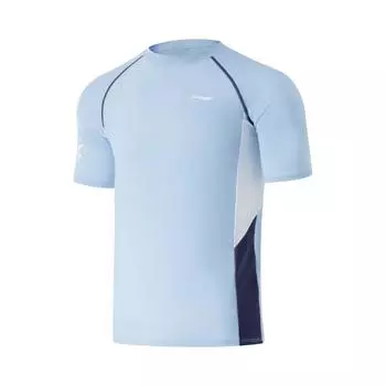 Li Ning Swimming Series Круглый вырез Реглан Логотип Короткий рукав Купальники Мужские купальники Ice-River-Blue Deep-Lantern-Blue ASLU125-2 L