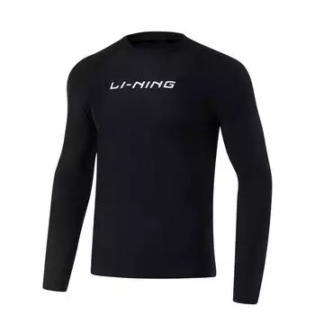 Li Ning Swimming Series Letter Round Neck Pullover Купальник с длинным рукавом Мужской купальник Черный ASLT085-1 S