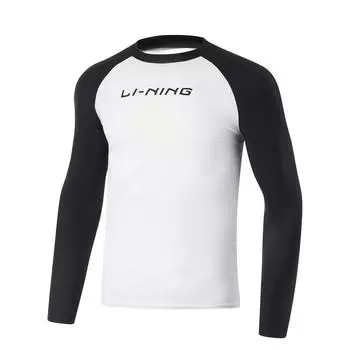 Li Ning Swimming Series Letter Round Neck Pullover Long Sleeve Swimsuit Men swimsuit Black Standard-White ASLT085-2 S