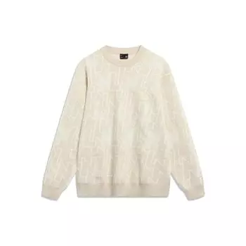 Li Ning свитер с круглым вырезом и длинными рукавами, мужской свитер светло-молочно-коричневого цвета AMBT015-1 XXL