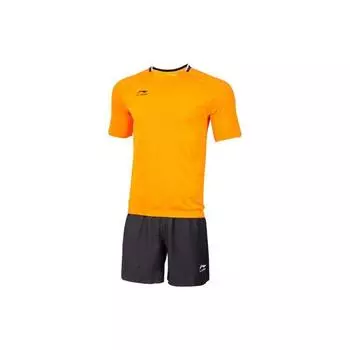 Li Ning свитер с круглым вырезом, прямой покрой, эластичный пояс, футбольный костюм, мужской костюм, флуоресцентно-оранжевый, черный AATS037-5 S