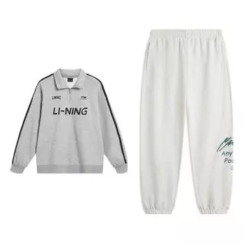 Li-Ning Свитшот оверсайз с принтом букв, теплый, с длинными рукавами и манжетами, эластичный пояс, универсальный комплект из спортивных штанов и худи, унисекс, AWDU919-3+AKLUC65-2 S