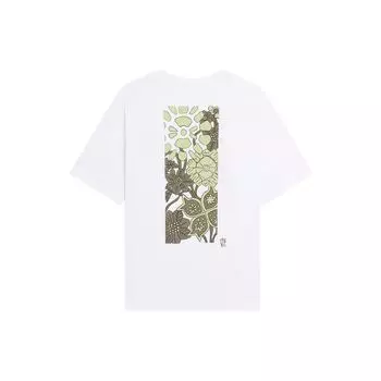 Li Ning Свободная футболка с круглым вырезом и короткими рукавами с цветочным принтом, топы унисекс, белые ATSS597-6 L