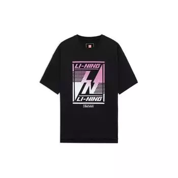 Li-Ning Свободная футболка с круглым вырезом и коротким рукавом с рисунком и принтом, мужские топы, черные AHSS127-2 M