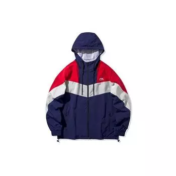 Li-Ning Свободная куртка с капюшоном и шнурком с цветными блоками Мужская верхняя одежда Темно-синий AFDQ045-3 XL