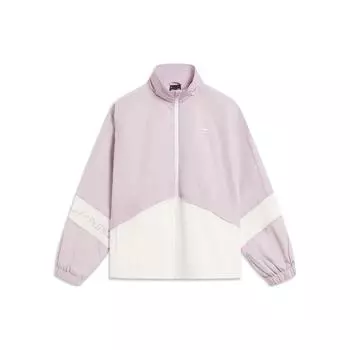 Li-Ning Свободная спортивная куртка с воротником-стойкой Color Block, женская куртка, шелково-фиолетовая, кремово-белая AFDT880-2 M