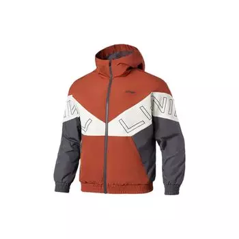 Li-Ning Свободная спортивная ветровка с капюшоном мужская куртка красно-кирпично-коричневая AFDS007-9 S