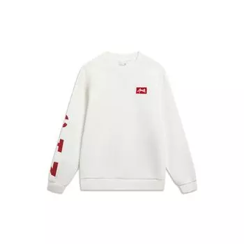 Li-Ning Свободная толстовка с круглым вырезом Sports Life Series с вышитым логотипом и буквенными рукавами, топы унисекс, молочно-белый AWDT575-1 XXL