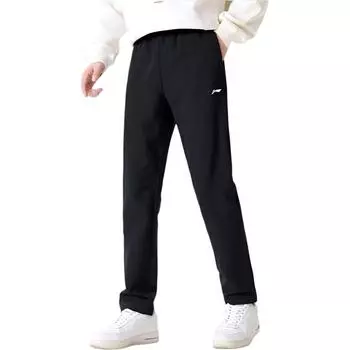 Li Ning свободные прямые повседневные тканые трикотажные спортивные брюки мужские брюки черные AKLT549-1 S