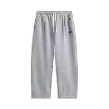 Li Ning свободные теплые трикотажные спортивные брюки с флисовой подкладкой мужские низы цветочно-серый AKLU915-1 XL