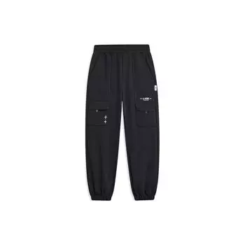 Li-Ning Свободные вязаные спортивные брюки из серии китайской культуры с буквенным принтом логотипа и шнурком, мужские брюки черного цвета AKLT411-1 XL