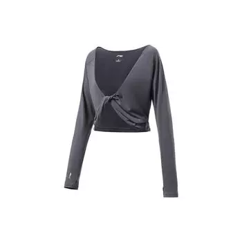 Li Ning свободный дышащий однотонный пуловер с длинным рукавом футболка женская топы темно-серый фиолетовый AAER206-1 L