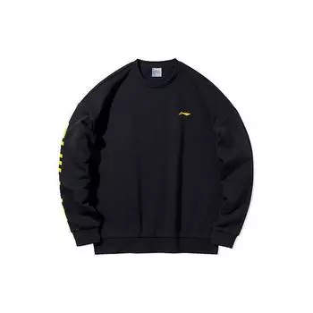Li-Ning Свободный флисовый свитер с круглым вырезом, длинный рукав, толстовка унисекс, стандартная черная AWDP932-10 XS