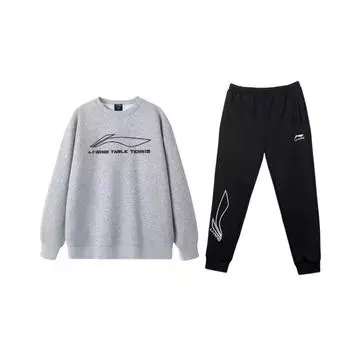 Li Ning Свободный и Удобный Принт Буквами Круглый Вырез Со Спущенным Плечом Длинный Рукав Эластичная Талия Длинные Брюки Повседневный Спортивный Костюм AWDTD13-2+YKLU331-1 L