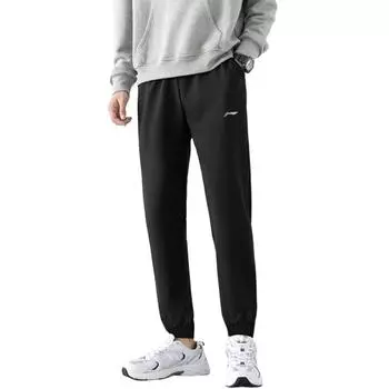 Li Ning свободный крой эластичный пояс трикотажные повседневные брюки мужские низ черный AYKSC39-1 4XL