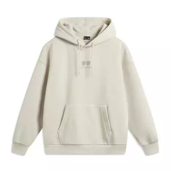 Li Ning свободный крой американский стиль принтованный флисовый худи женские толстовки облачно-серый AWDU923-14 L