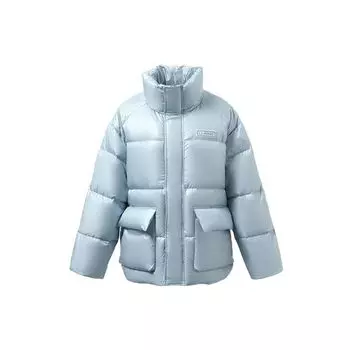 Li Ning свободный крой короткий пуховик с воротником-стойкой женские куртки синий AYMR372-4 L