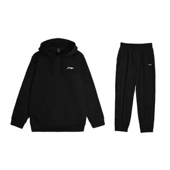 Li Ning свободный крой круглый вырез свитер с длинным рукавом толстовка Ice Feel брюки с манжетами повседневный спортивный комплект мужские комплекты черный YWDT331-1+AKLT541-2 L