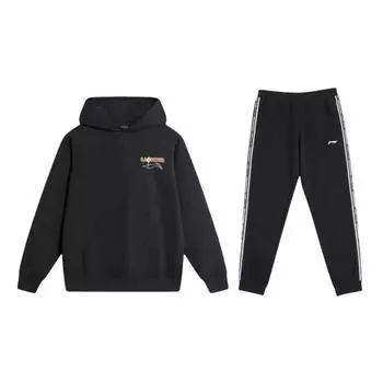 Li-Ning Свободный крой, спортивный костюм унисекс с капюшоном и принтом букв, повседневный, черный AWDU133-4+YKLU333-1 M