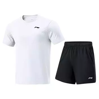 Li Ning Table Tennis Series Logo Дышащие шорты с круглым вырезом и коротким рукавом Однотонные эластичные шорты средней талии Повседневный спортивный костюм AATU015-5 XL