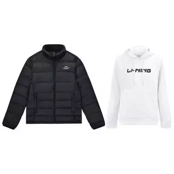 Li Ning Table Tennis Series однотонный ветрозащитный холодостойкий теплый пуховик с буквенным принтом пуловер с капюшоном повседневный спортивный костюм AYMS199-1+AWDTF33-2 M