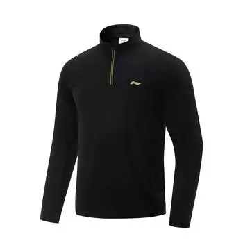 Li Ning Table Tennis Series Удобная повседневная простая фирменная футболка с напечатанным логотипом и воротником-стойкой, флисовая толстовка унисекс, черная ATLV071-1 S