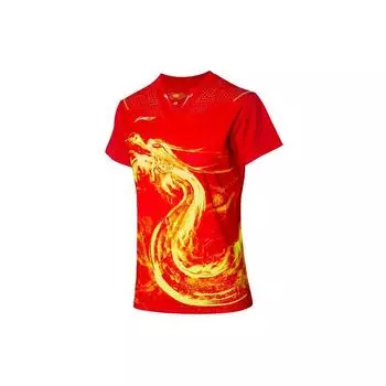Li-Ning Td Series Dragon Totem Print Sports Quick-Dry Short Sleeve T-Shirt Women Tops Red AAYR362-1 S