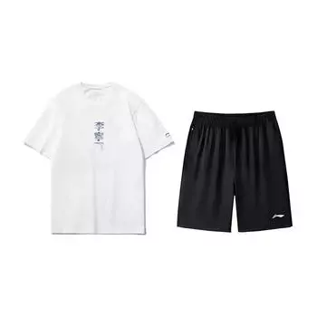 Li Ning Тематический принт Модный Универсальный Трендовый Круглый вырез Удобный Простой Повседневный Спортивный костюм Костюм унисекс AHSU971-2+AKSV843-1 XL