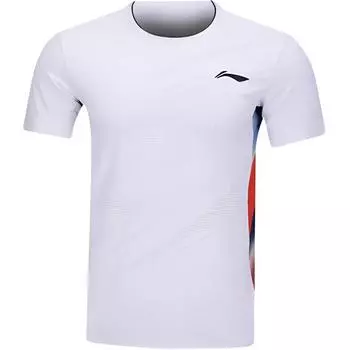 Li Ning Теннисная серия Спортивная повседневная Простая цветная вставка Удобная дышащая футболка с коротким рукавом для бадминтона Унисекс топы Белый AAYV103-1 M