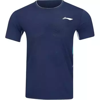 Li Ning Теннисная серия Спортивный повседневный простой пуловер с круглым вырезом Блок цвета Удобная дышащая футболка с коротким рукавом для бадминтона Топы унисекс AAYV103-2 M
