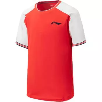 Li Ning Теннисная серия Удобная Повседневная Простая Приталенная Футболка с круглым вырезом и короткими рукавами Женские топы Li-Ning-Красный AAYU600-3 M