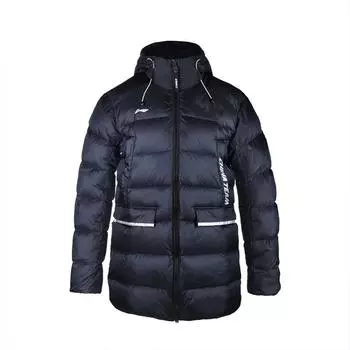 Li Ning Теплая пуховая куртка с капюшоном и принтом букв, свободного кроя на молнии, унисекс, верхняя одежда, черная AYMQ107-3 XXXL