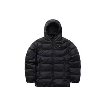 Li Ning теплая спортивная повседневная куртка с капюшоном для мужчин, стандартная черная AYMQ569-1 S