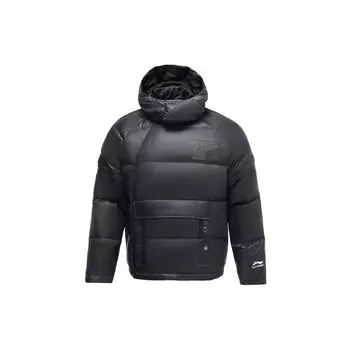 Li Ning теплая свободная куртка-пуховик со съемным капюшоном для мужчин, черная AYMQ177-2 M