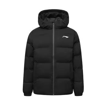 Li Ning теплая удобная универсальная хлопковая куртка с капюшоном и длинными рукавами, куртка унисекс, черная AJMU291-1 S