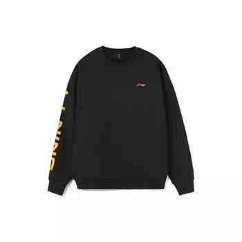 Li Ning Теплый флисовый принт с логотипом Свободный круглый вырез пуловер толстовка Зимняя пара Мужская толстовка Черный AWDSD23-3 S