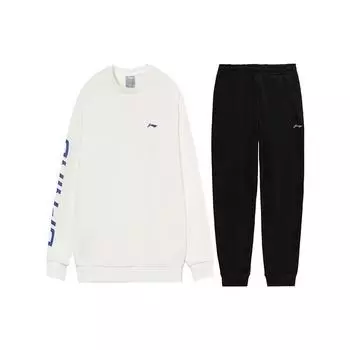 Li-Ning Теплый флисовый свободный свитер с принтом логотипа и флисовые спортивные штаны с манжетами, повседневный спортивный комплект AWDRF44-3+AKLSC99-1 3XL