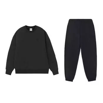 Li-Ning Теплый свободный пуловер с флисовой подкладкой, комплект из толстовки и длинных брюк, унисекс, комплект из толстовки и брюк, черный AWER020-1 XL